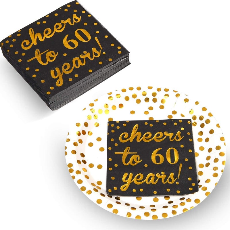 Elcoho 60 Pack Cocktail Napkins 60th Birthday Decorations Luncheon Napkins for Birthday, Anniversary Party Supplies (60th Anniversary) - Image 4